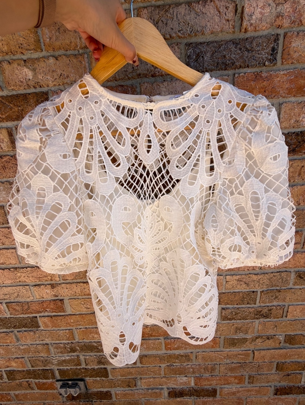 Express White Floral Lace Openwork Puff Sleeve Blouse XS